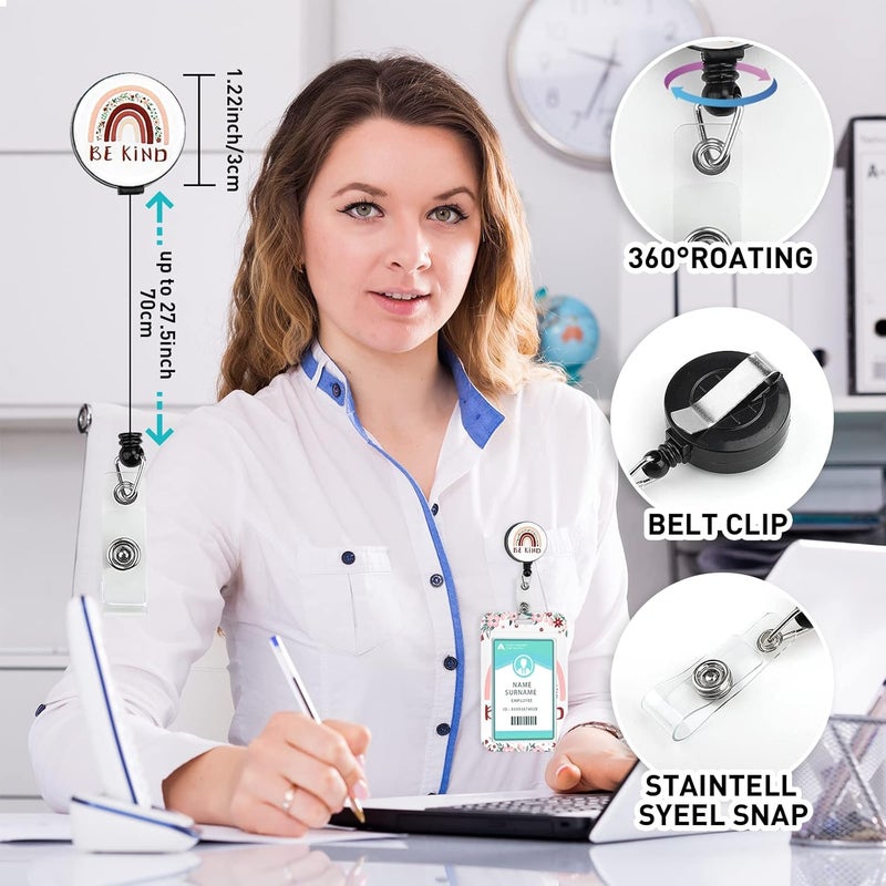 Hinsly Be Kind ID Badge Holder with Lanyard, Retractable Badge Holders Reels with Lanyards Adjustable, for Women Kids Teacher Nurses Doctor Student - Image 3